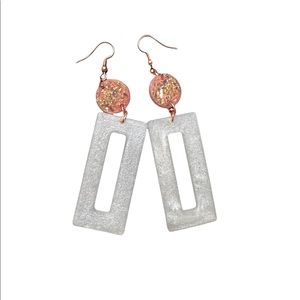 Handcrafted rose gold and white pearl resin earrings